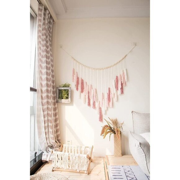 🆕 Pink Gorgeous Macrame Wall Decor Boho Crochet Art Bohemian Chic Tapestry NWT - Picture 3 of 7